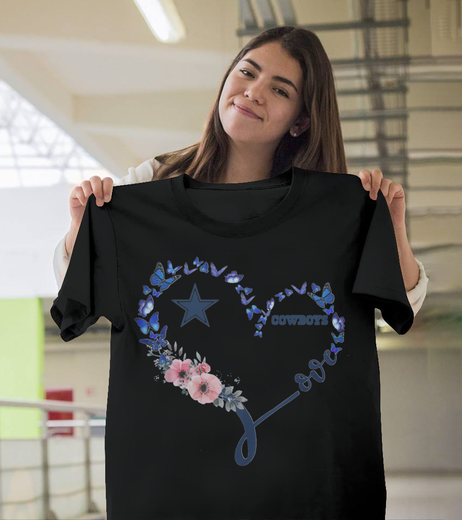 Heart Love Dallas Cowboys Star Blue Butterflies T-Shirt