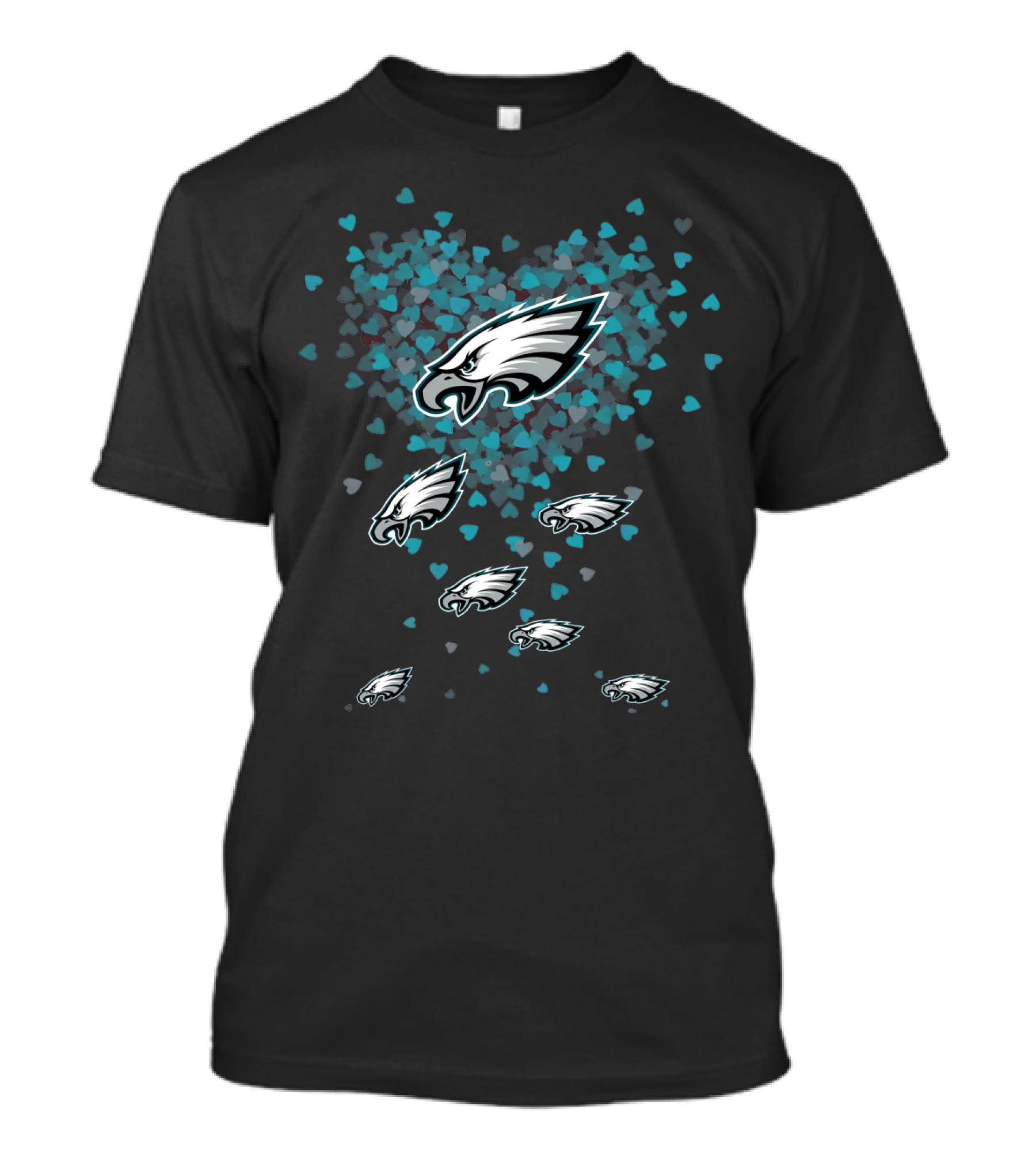 Philadelphia Eagles Logo With Heart Patterns And Falling Eagles T-Shirt