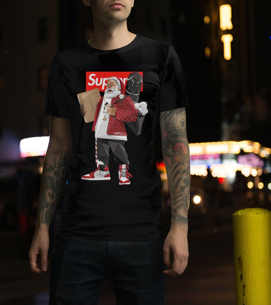 Santa Claus Supreme Hiphop Fashion Mashup With Luxury Brands T-Shirt