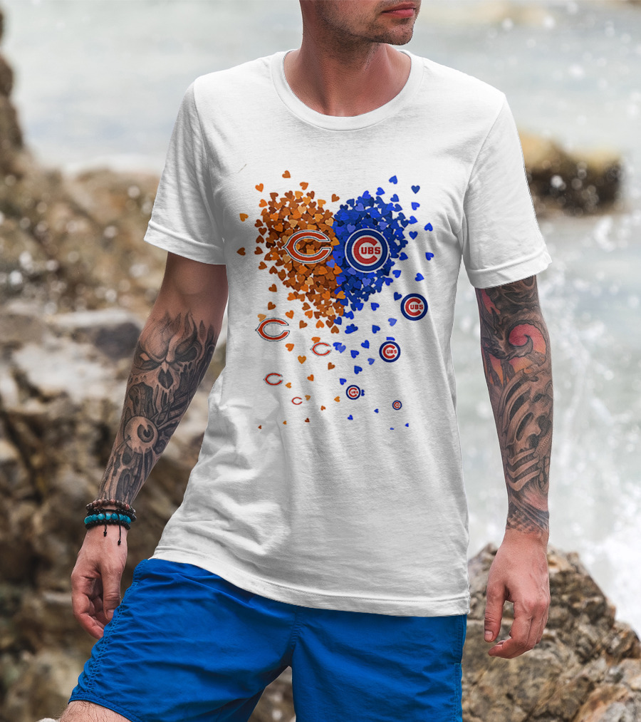 Chicago Bears Cubs Heart Logo Fusion T-Shirt