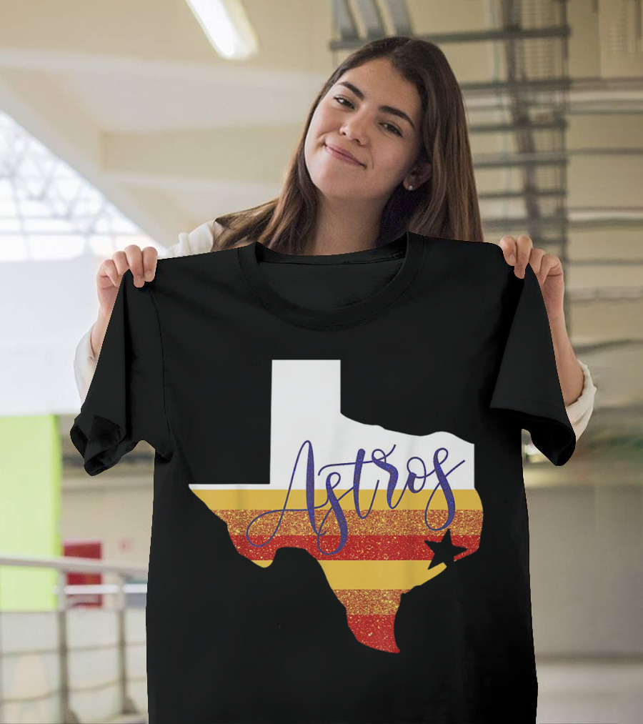 Astros Texas State Outline With Stripes And Star T-Shirt