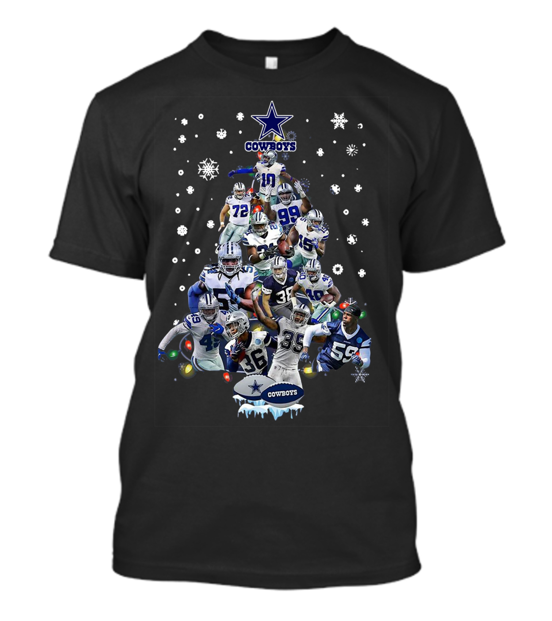 Cowboys Dallas All Members Christmas Tree Snowflakes Lights T-Shirt