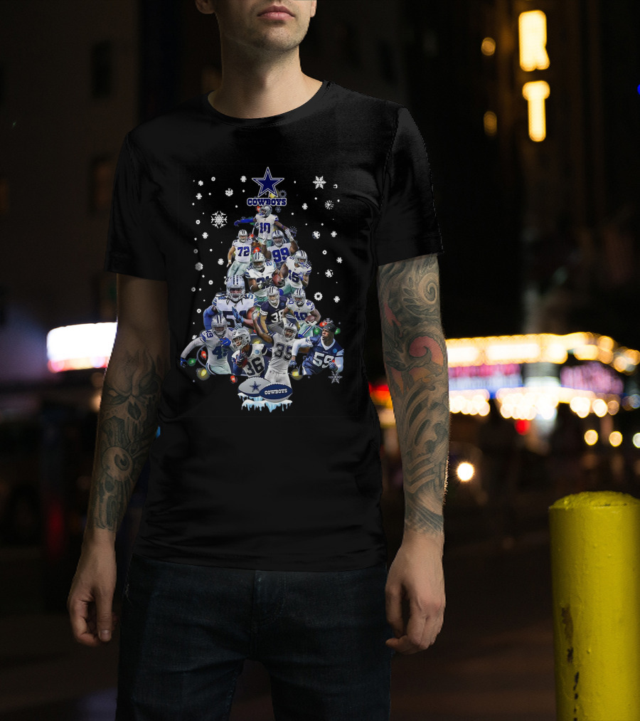Cowboys Dallas All Members Christmas Tree Snowflakes Lights T-Shirt