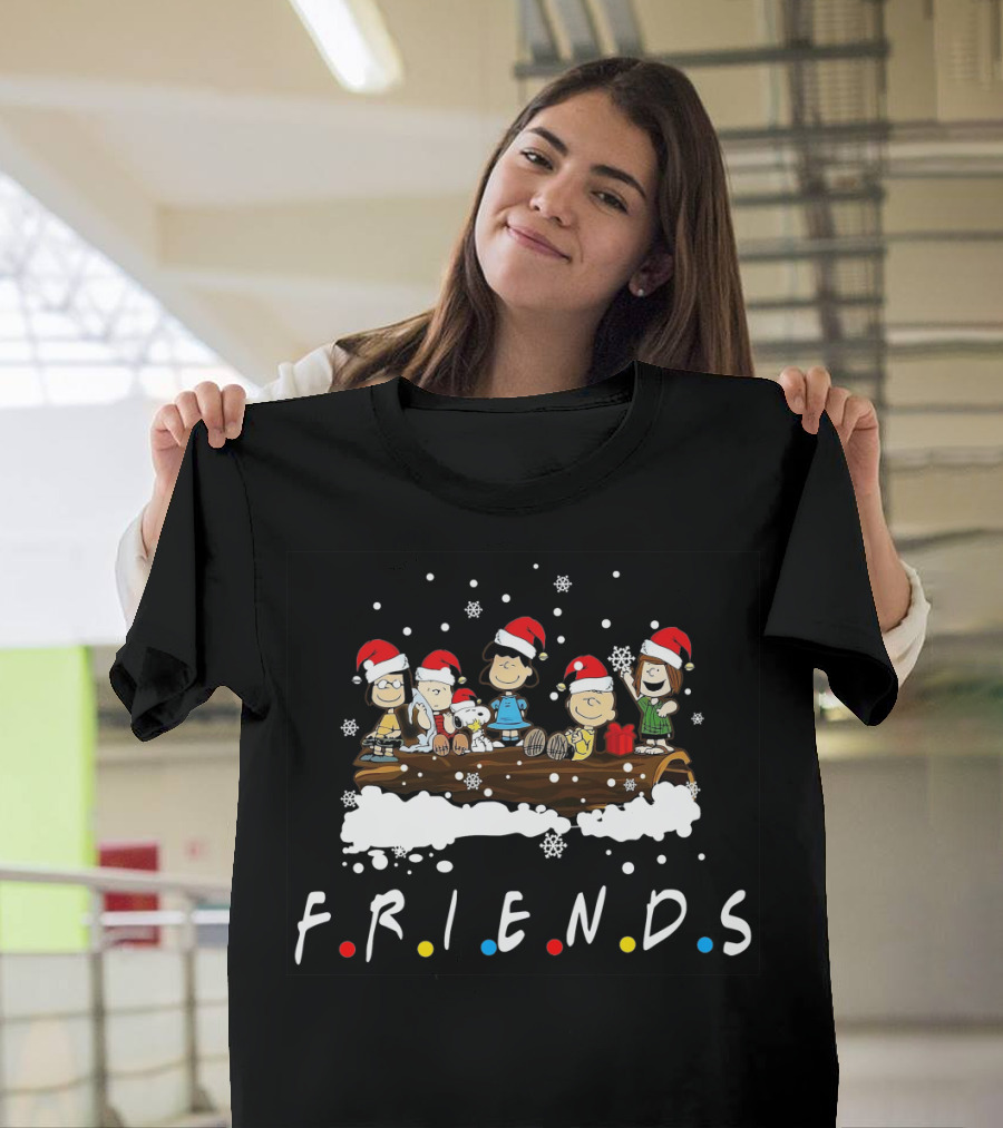 Peanuts Santa Friends Holiday Log Snowflakes T-Shirt