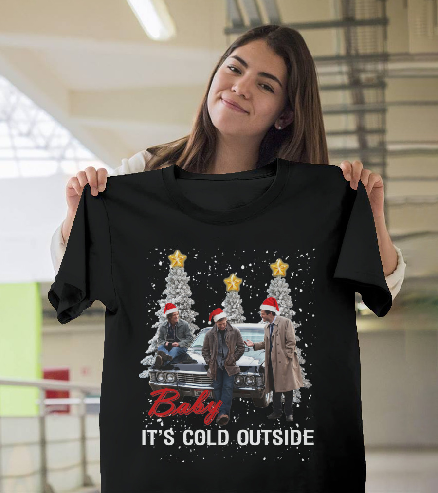 Supernatural Baby It’s Cold Outside Christmas Theme with Characters and Car T-Shirt