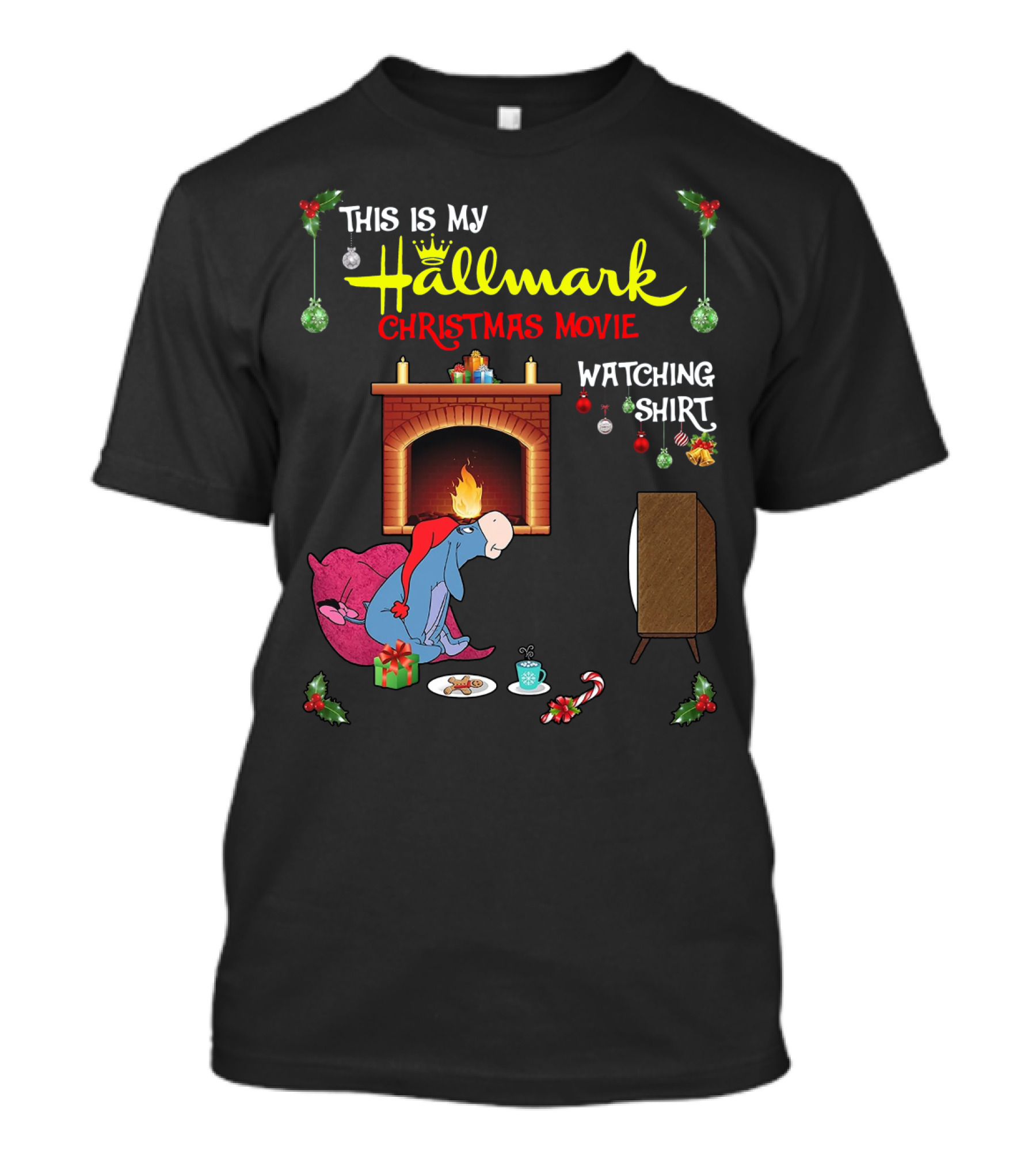 This Is My Hallmark Christmas Movie Watching Shirt Eeyore Fireplace Scene T-Shirt