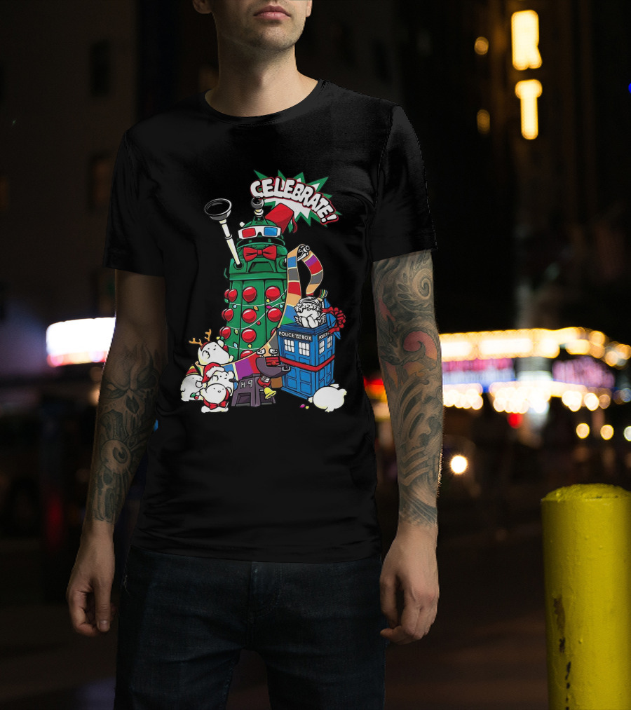 Celebrate Merry Dalek TARDIS Christmas Doctor Who T-Shirt