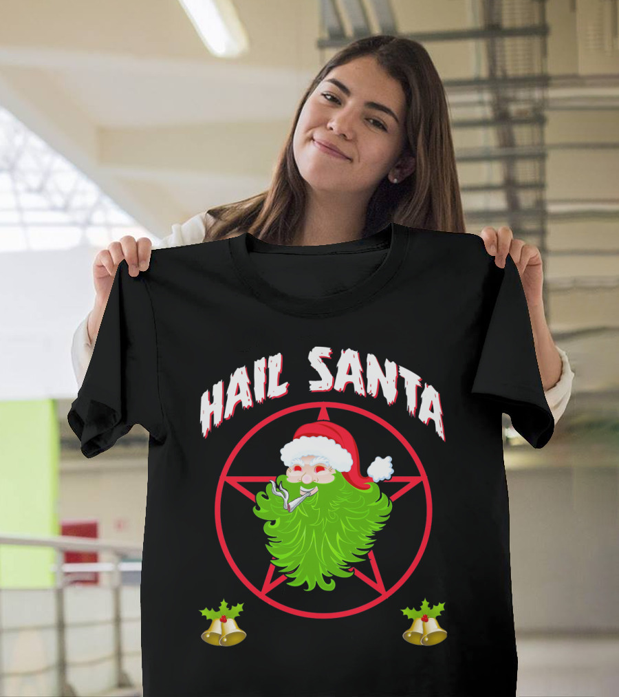 Hail Santa Pentagram Smoking Holly Bells T-Shirt