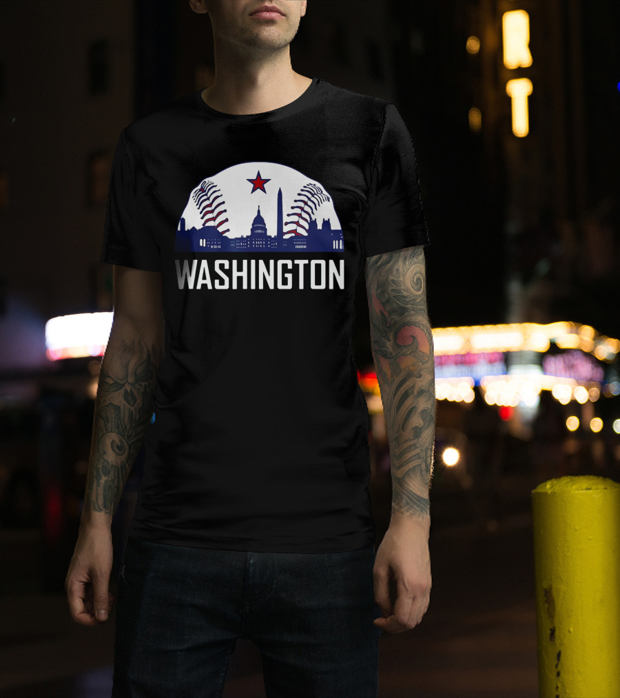 Washington DC Baseball Hometown Skyline National Capitol Star T-Shirt