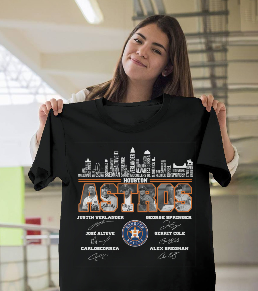 Houston Astros Skyline Players Signatures Verlander Springer Altuve Cole Correa Bregman T-Shirt