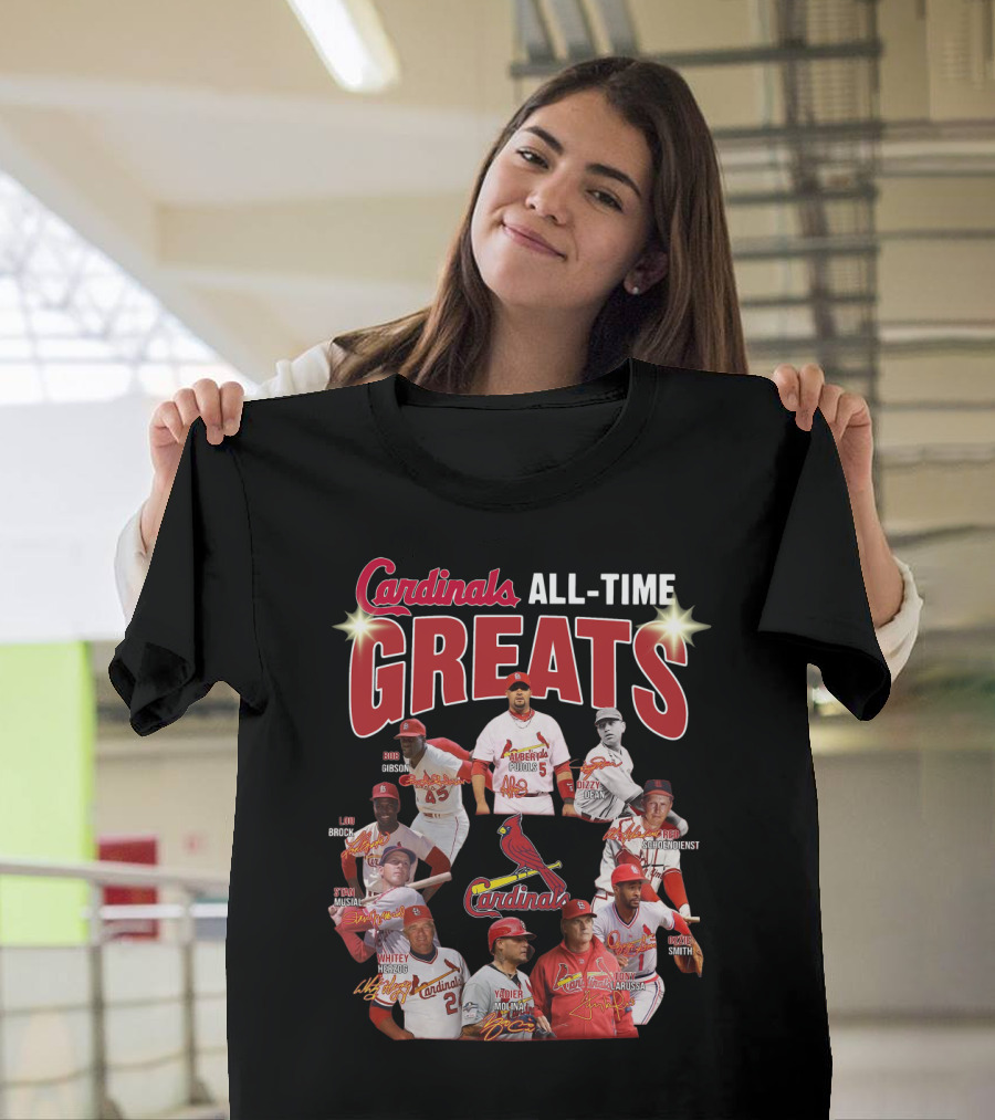 Cardinals All-Time Greats Legends Bob Gibson Lou Brock Stan Musial Ozzie Smith Tony La Russa T-Shirt