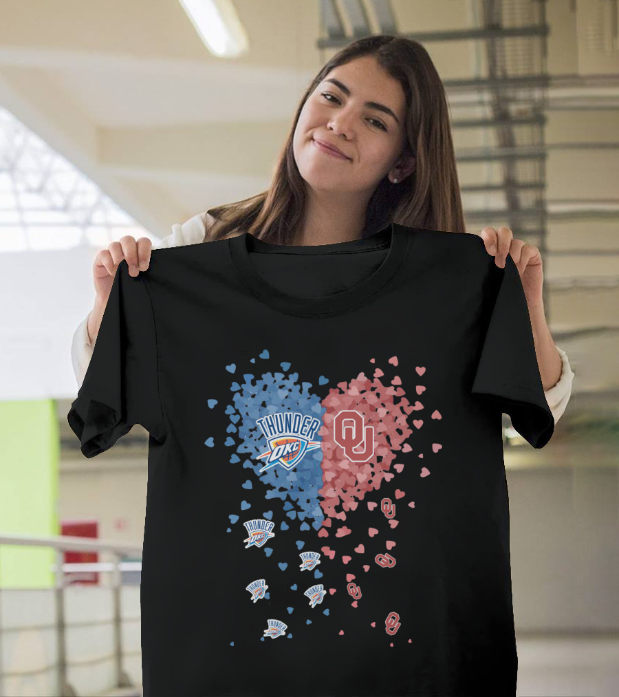 OKLAHOMA CITY THUNDER OKC UNIVERSITY OF OKLAHOMA HEART SHAPES T-Shirt