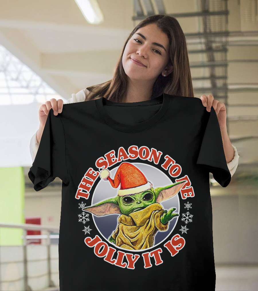 The Season To Be Jolly It Is Baby Yoda Santa Hat Snowflakes T-Shirt