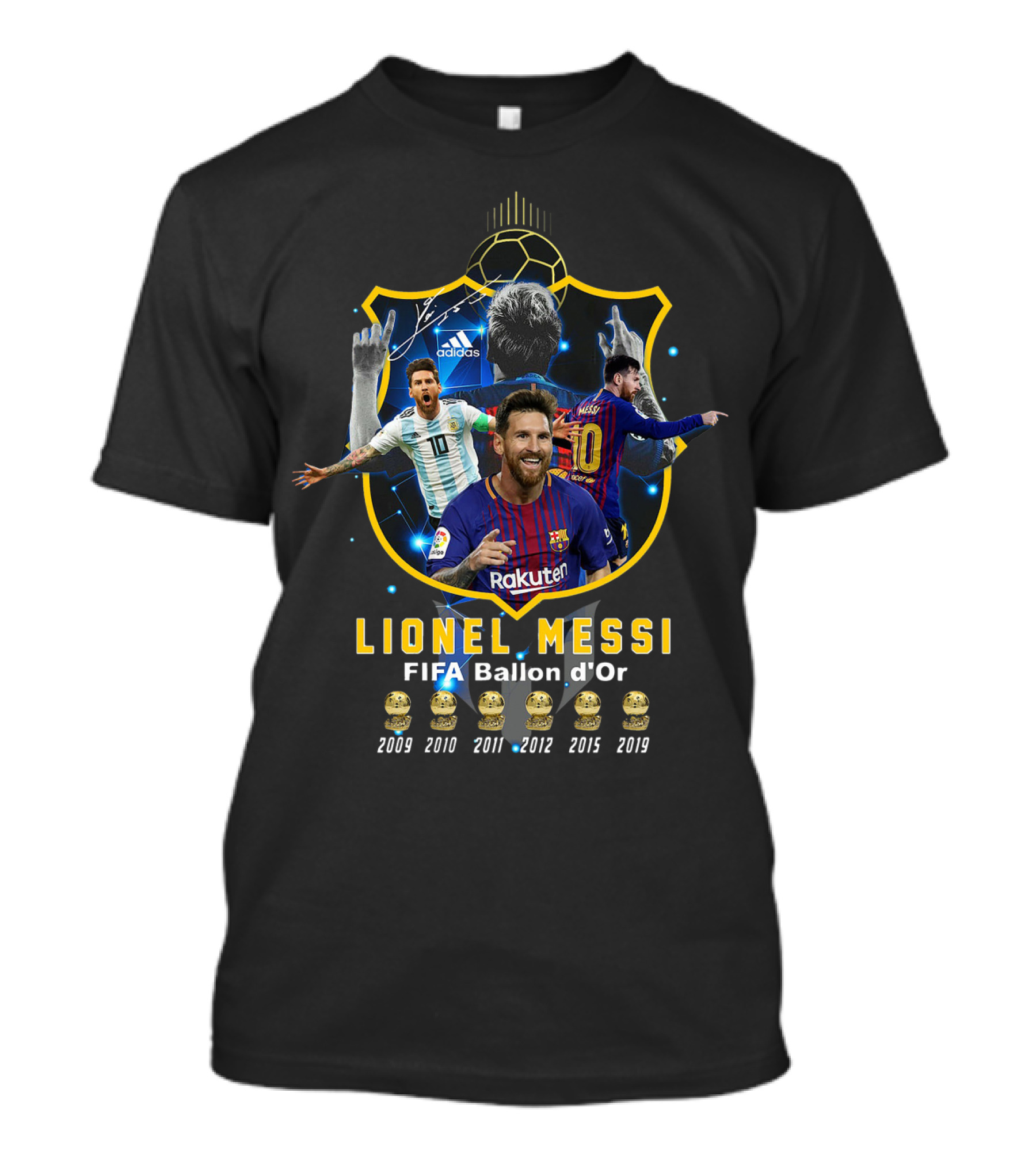 Lionel Messi Fifa Ballon D'or 2009 2010 2011 2012 2015 2019 T-Shirt