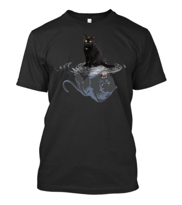 Black Cat Water Reflection Mirror Black Panther Reflection T-Shirt
