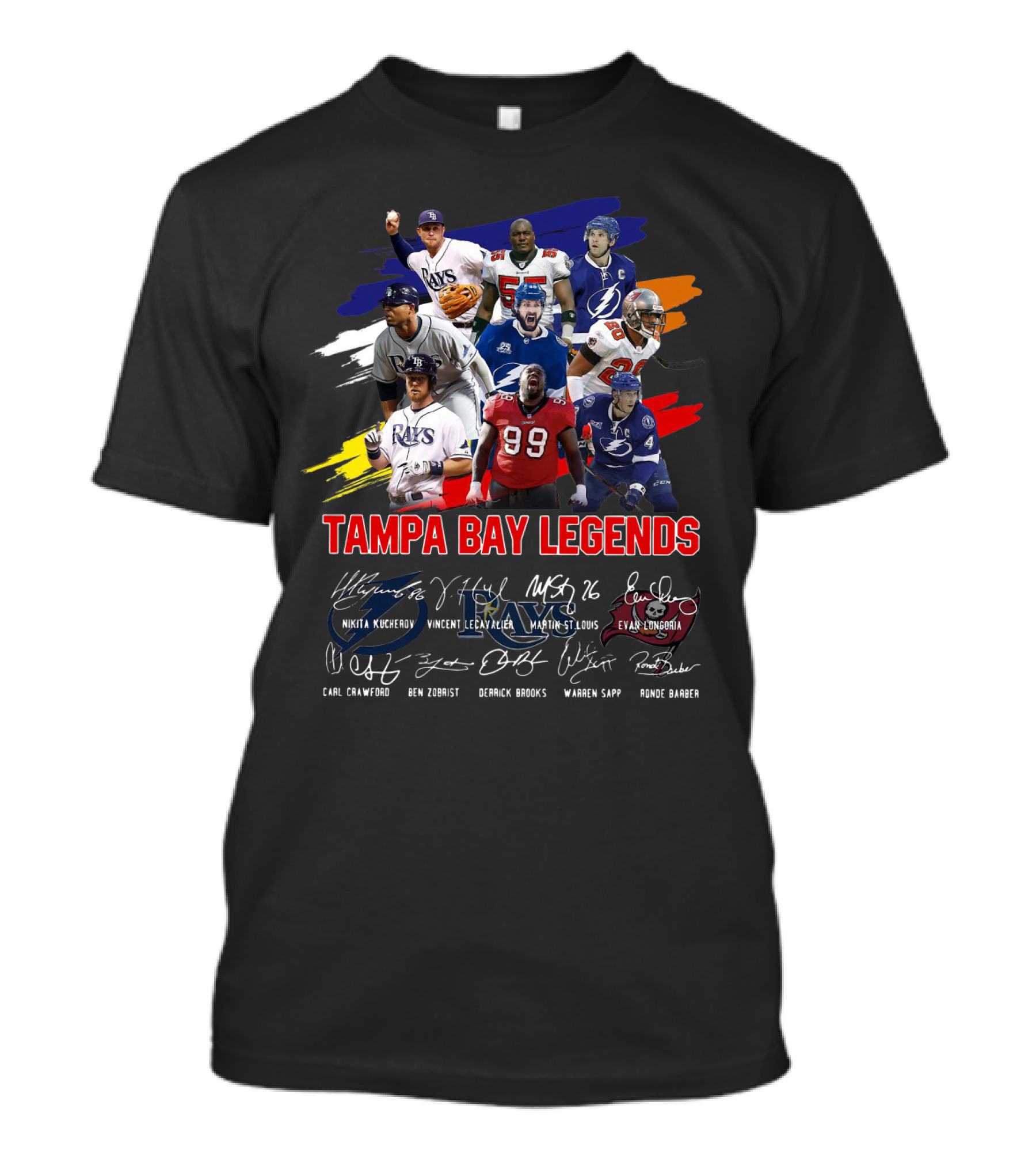 Tampa Bay Legends Rays Lightning Buccaneers Kucherov Lecavalier St. Louis Longoria Crawford Zobrist Brooks Sapp Barber T-Shirt