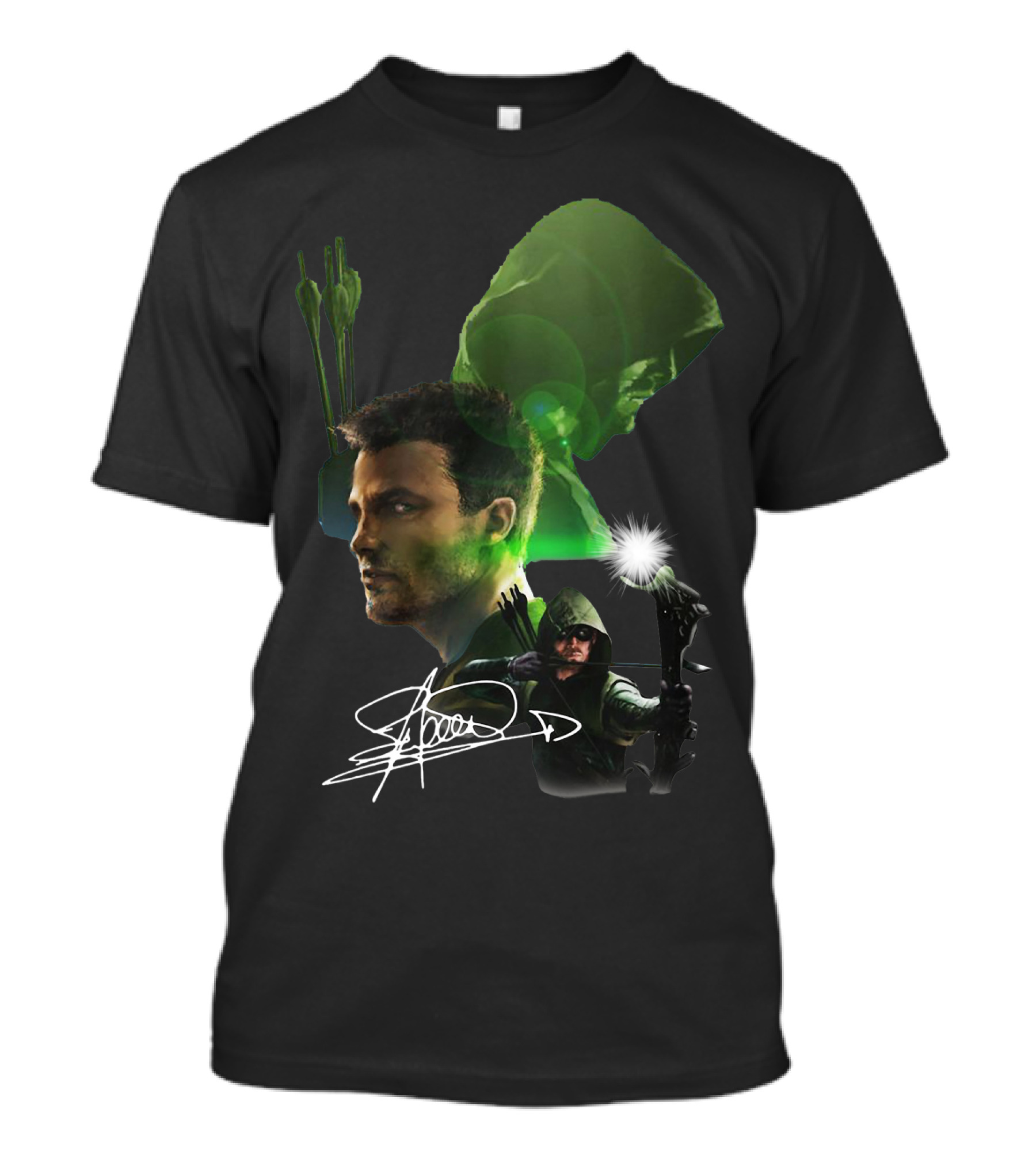 Stephen Amell Green Arrow Signed Hooded Archer Image T-Shirt
