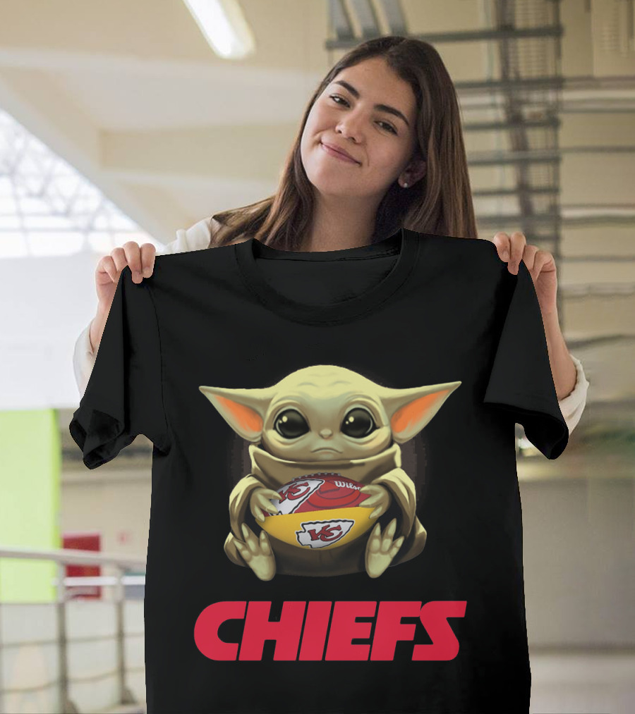 Baby Yoda Hugging Kansas City Chiefs Football T-Shirt