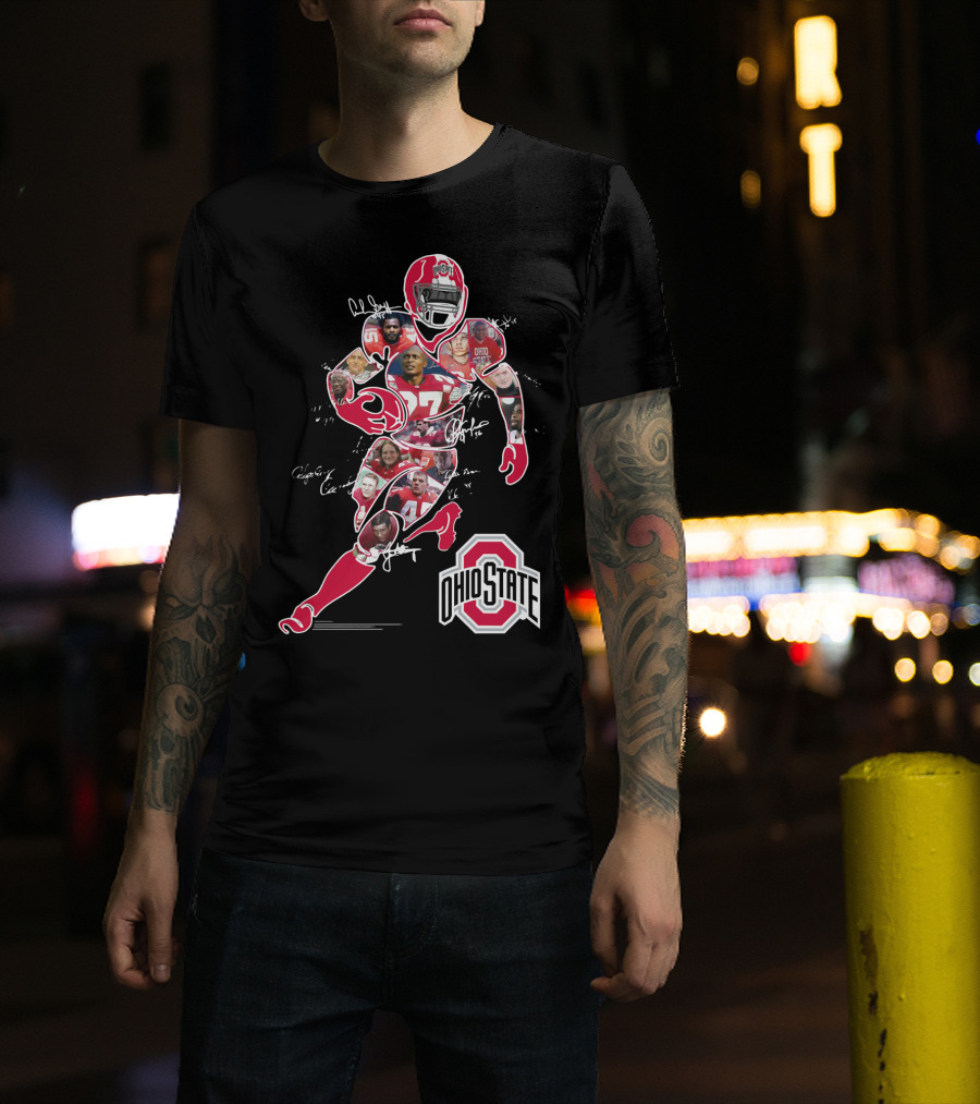 Ohio State Buckeyes Football Collage With Player And Helmet T-Shirt