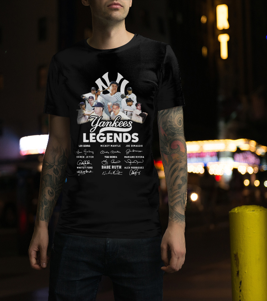 Yankees Legends Lou Gehrig Mickey Mantle Joe Dimaggio Derek Jeter Yogi Berra Mariano Rivera Babe Ruth Alex Rodriguez Whitey Ford T-Shirt