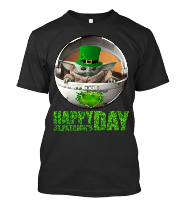 Happy St Patrick's Day Baby Yoda Shamrock Hat Heart T-Shirt