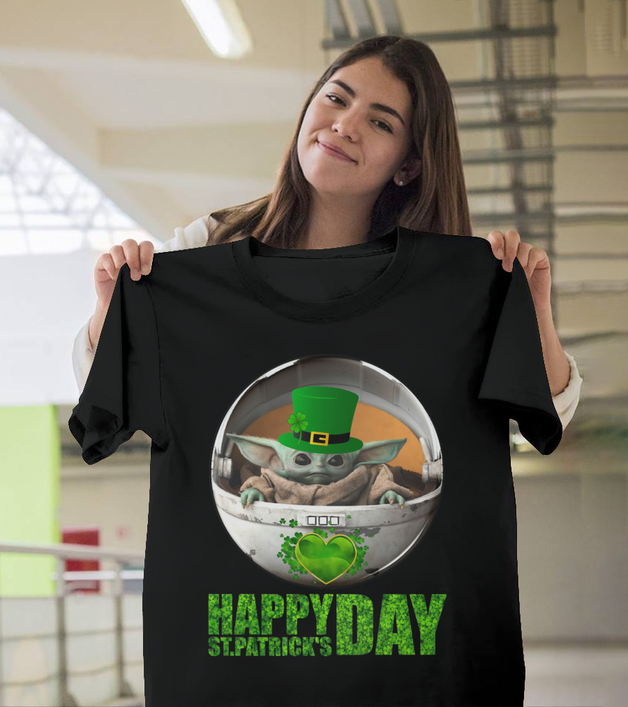Happy St Patrick's Day Baby Yoda Shamrock Hat Heart T-Shirt