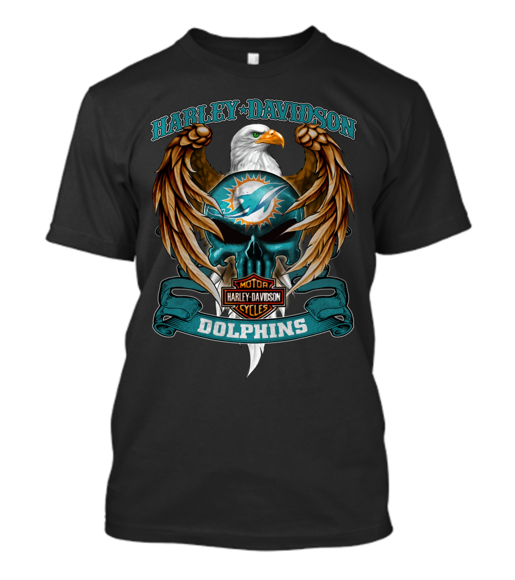 Harley Davidson Motor Cycles Miami Dolphins Eagle T-Shirt