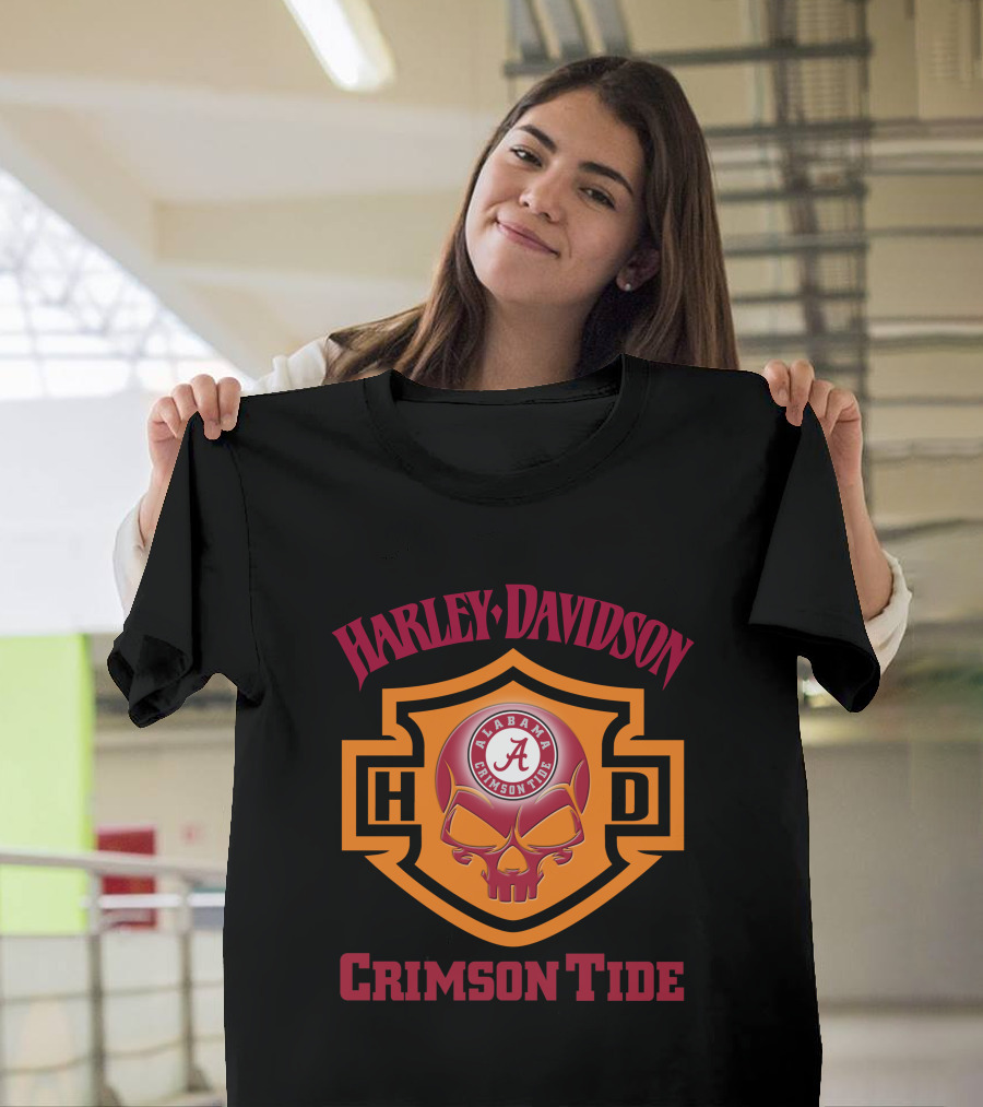 Harley Davidson Alabama Crimson Tide Ncaa Football Fans H-D Crest T-Shirt