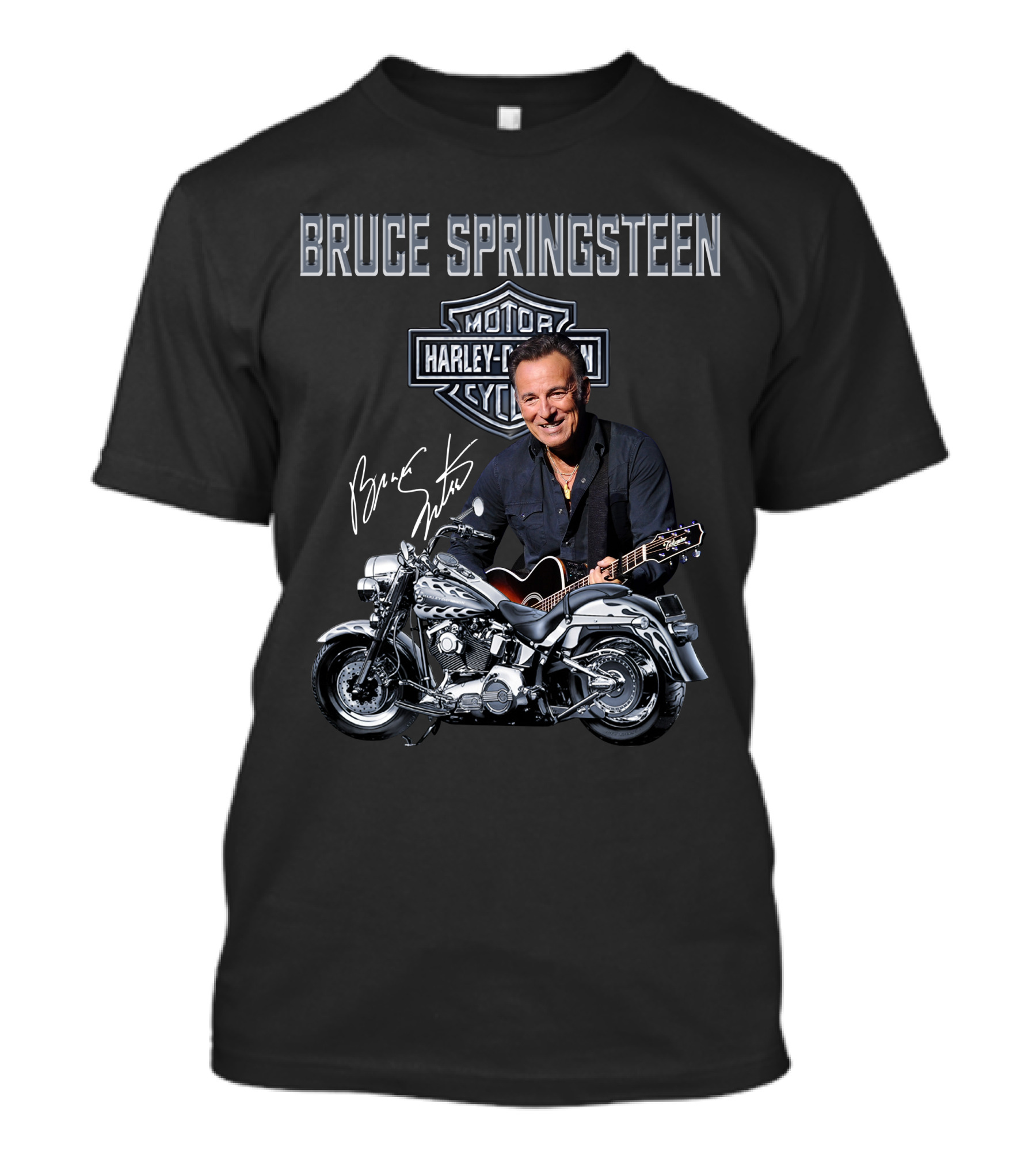 Bruce Springsteen Harley Davidson Motorcycles Signature Guitar T-Shirt