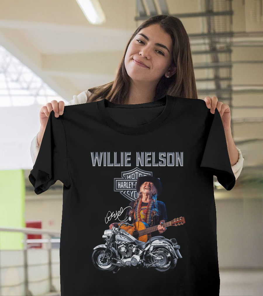 Willie Nelson Harley Davidson Motorcycle Guitar T-Shirt