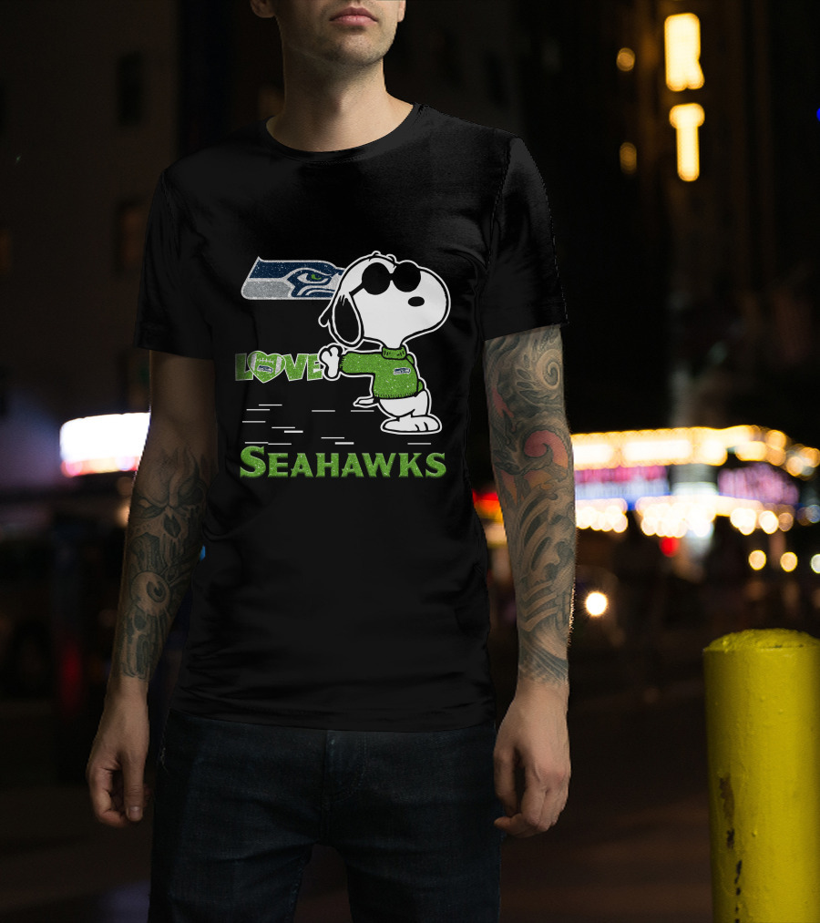 Snoopy Love Seahawks Seattle Football Iconic Peanuts Fandom T-Shirt