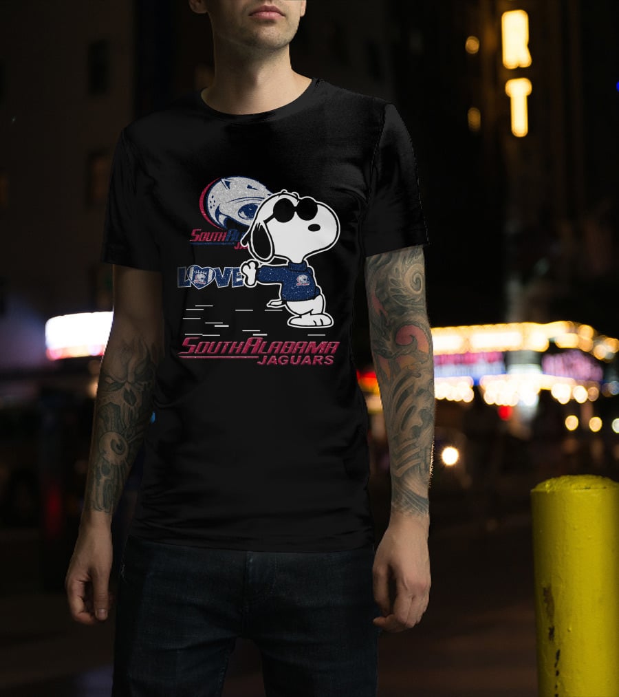 Snoopy Love South Alabama Jaguars Football Fan Gear T-Shirt