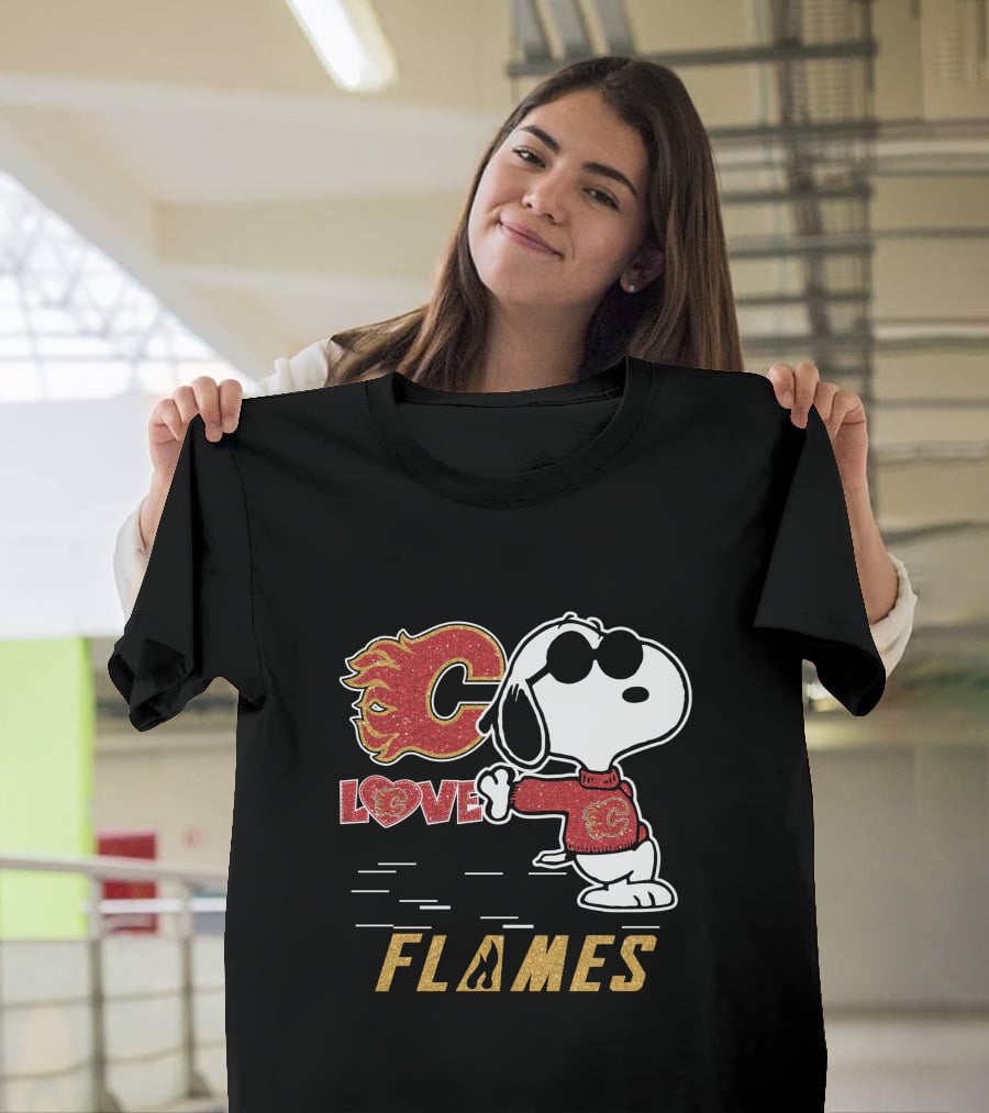 Snoopy Love Calgary Flames Peanuts Logo Cartoon T-Shirt