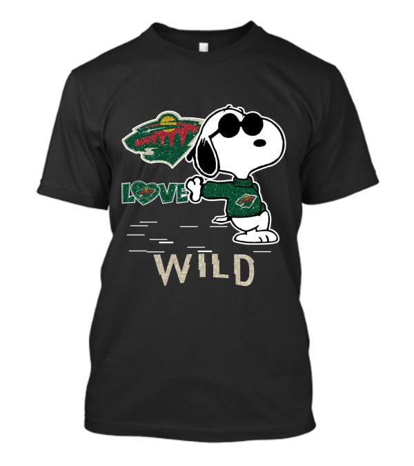 Snoopy Wearing Minnesota Wild Hockey Jersey With Love Wild Logo Elements T-Shirt