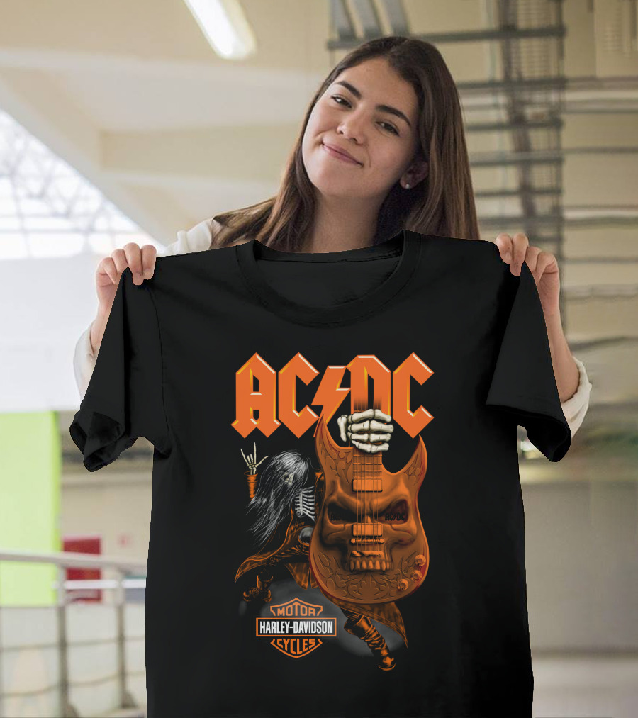 Acdc Harley Davidson Skeleton Guitarist Rock Icon T-Shirt