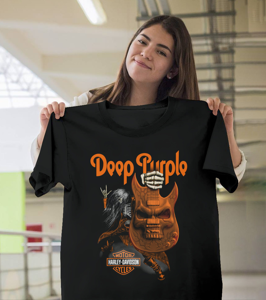 Deep Purple Harley Davidson Skeleton Guitar Rock T-Shirt