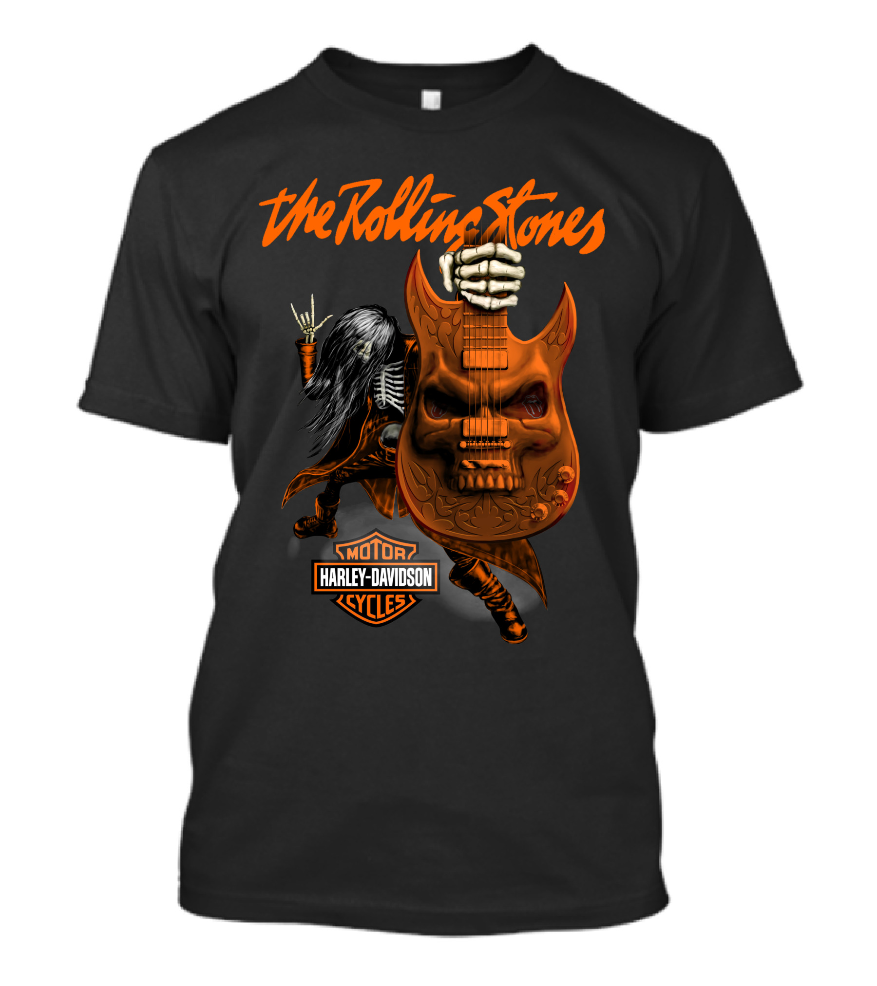 The Rolling Stones Harley Davidson Skeleton Guitar T-Shirt