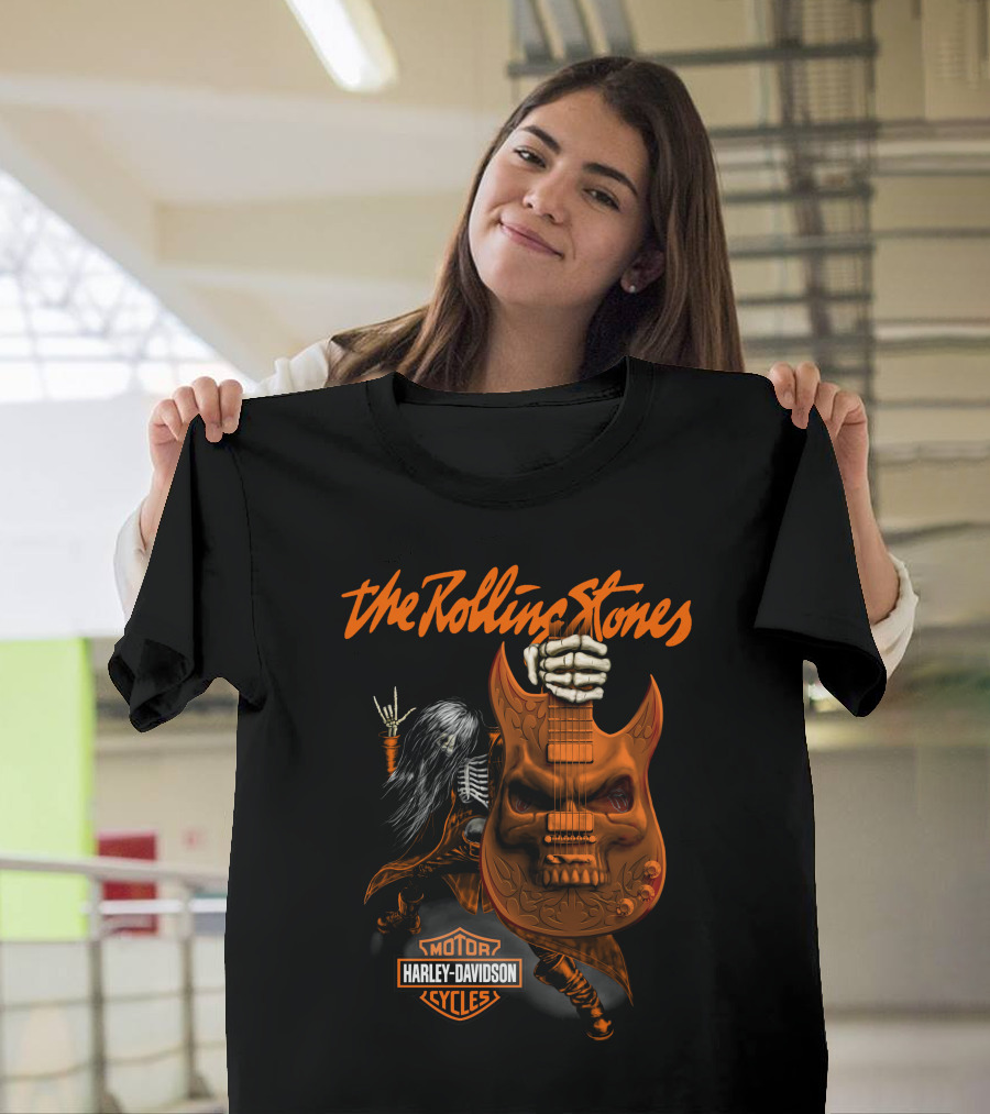The Rolling Stones Harley Davidson Skeleton Guitar T-Shirt