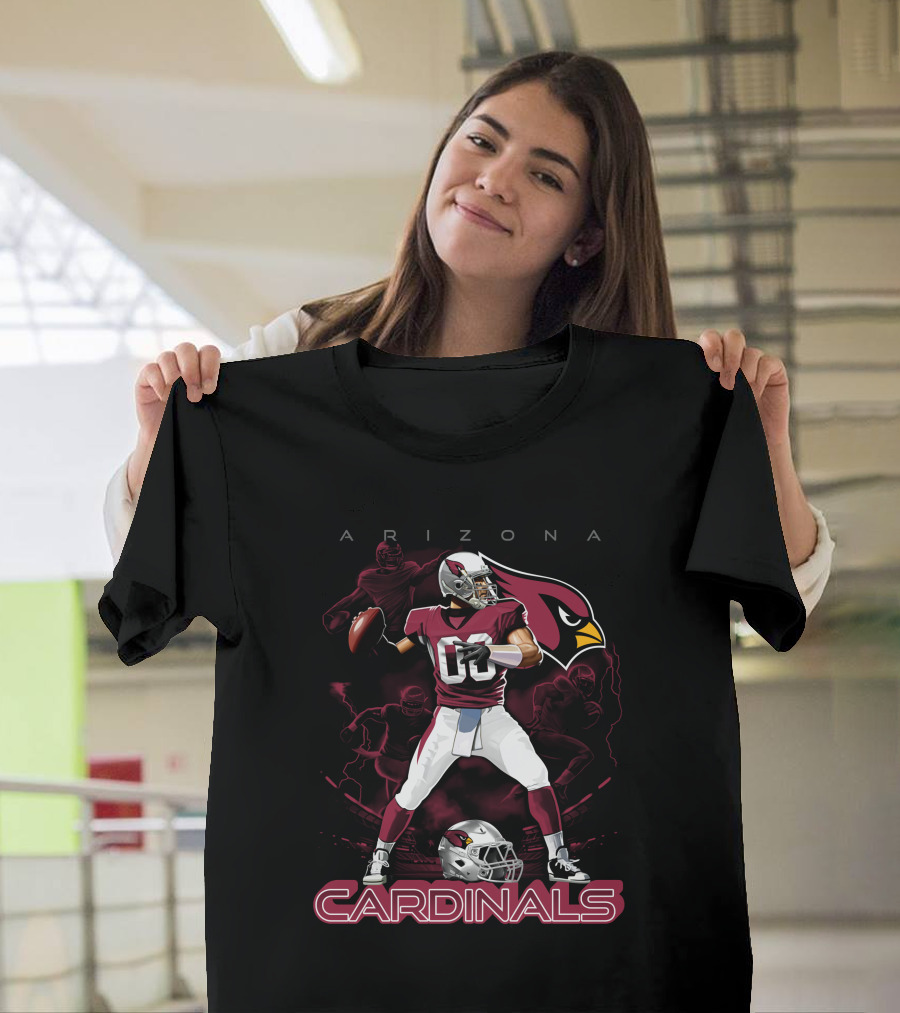 Arizona Cardinals Football Player Graphic With Team Logo And Helmet T-Shirt