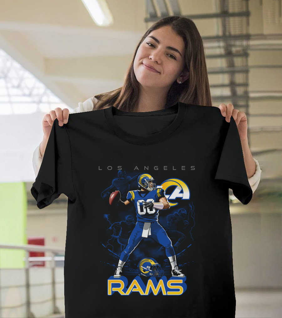 Los Angeles Rams Football Quarterback Player With Helmet And Ball T-Shirt