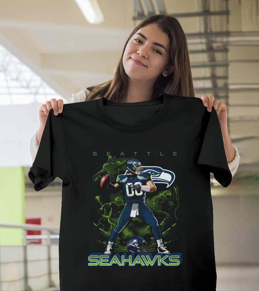 Seattle Seahawks 03 Football Player With Helmet And Neon Green Accents T-Shirt