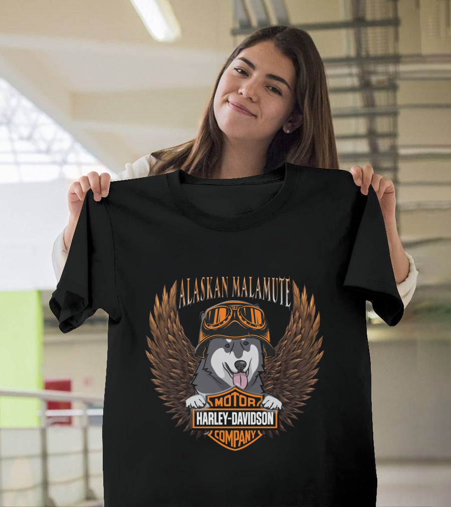 Alaskan Malamute Harley Davidson Motor Company Winged Goggles T-Shirt