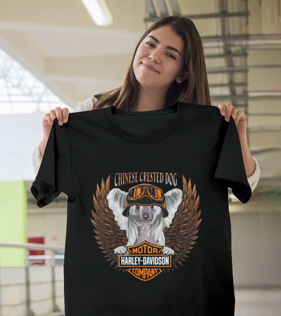 Chinese Crested Dog Harley Davidson Motor Company Winged T-Shirt