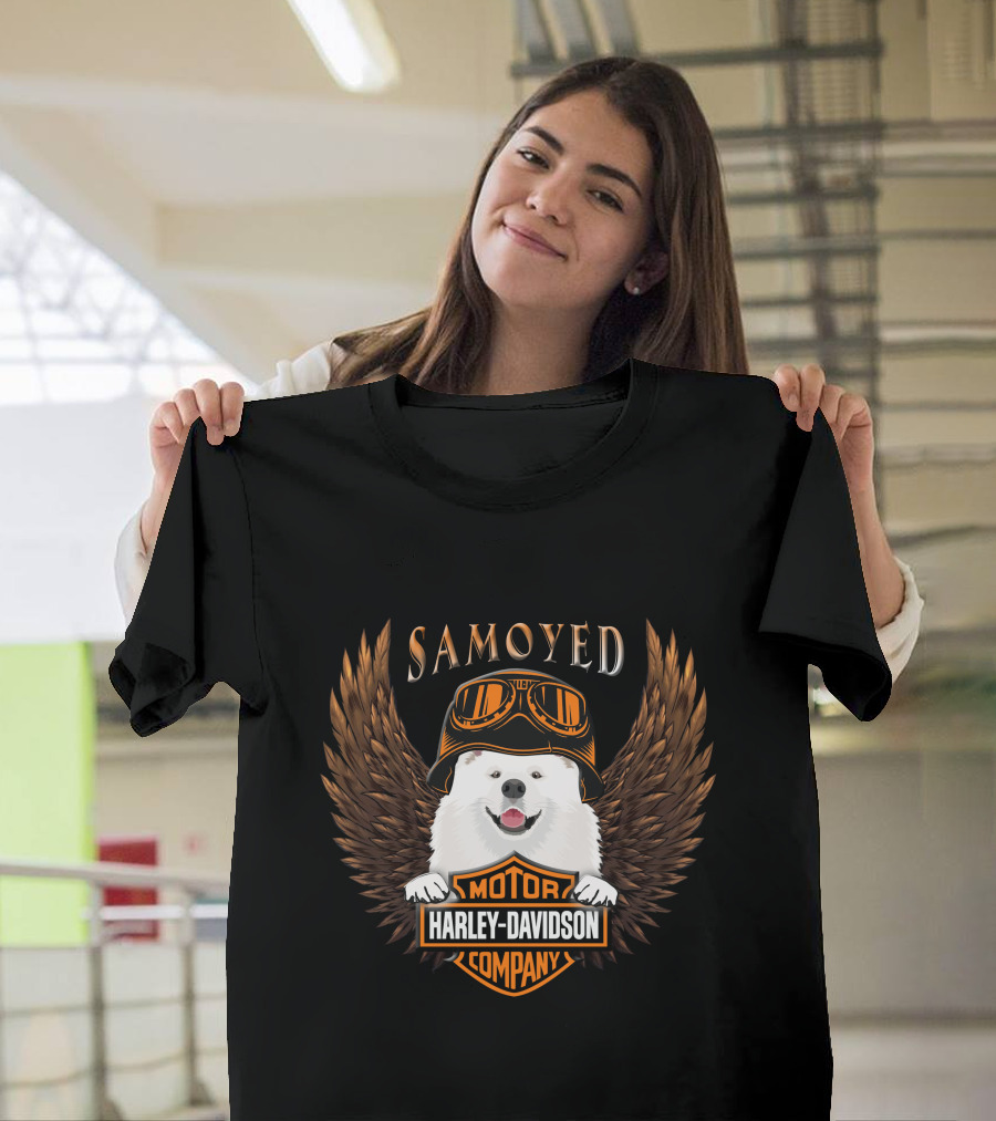 Samoyed Harley Davidson Motor Company Winged Goggles T-Shirt