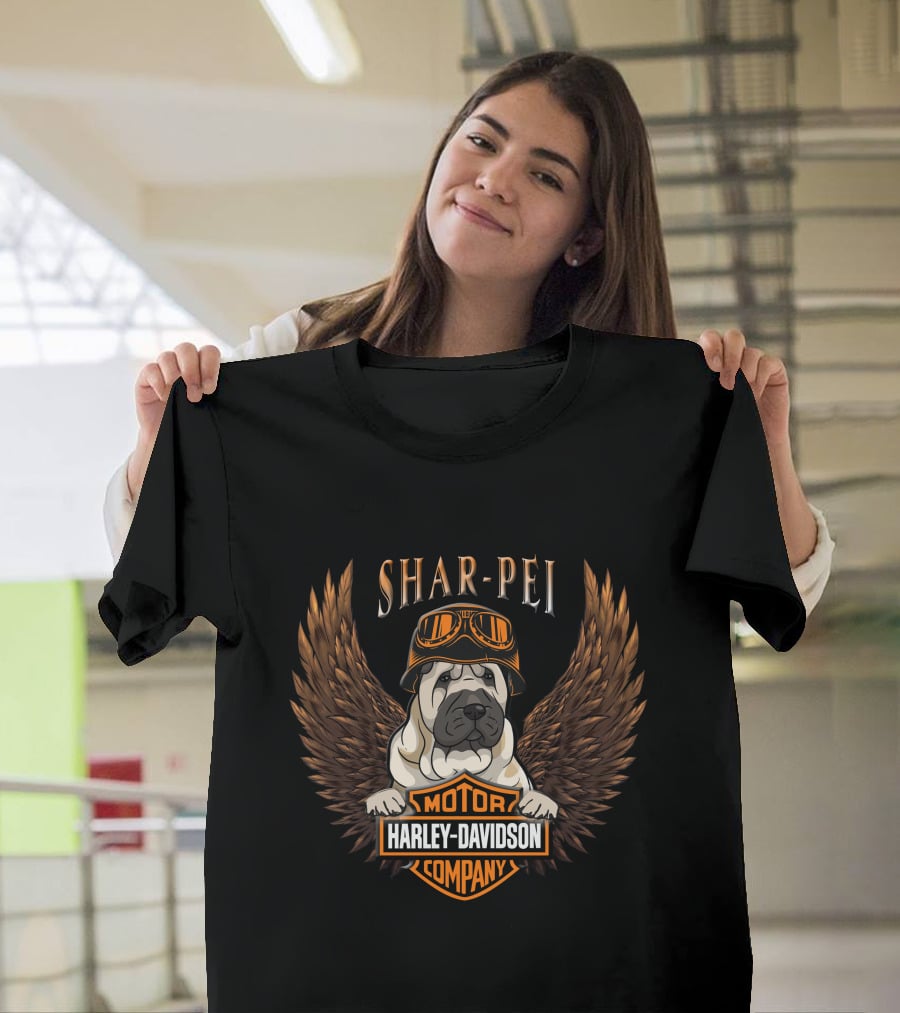 Harley Davidson Shar-Pei With Goggles And Wings T-Shirt