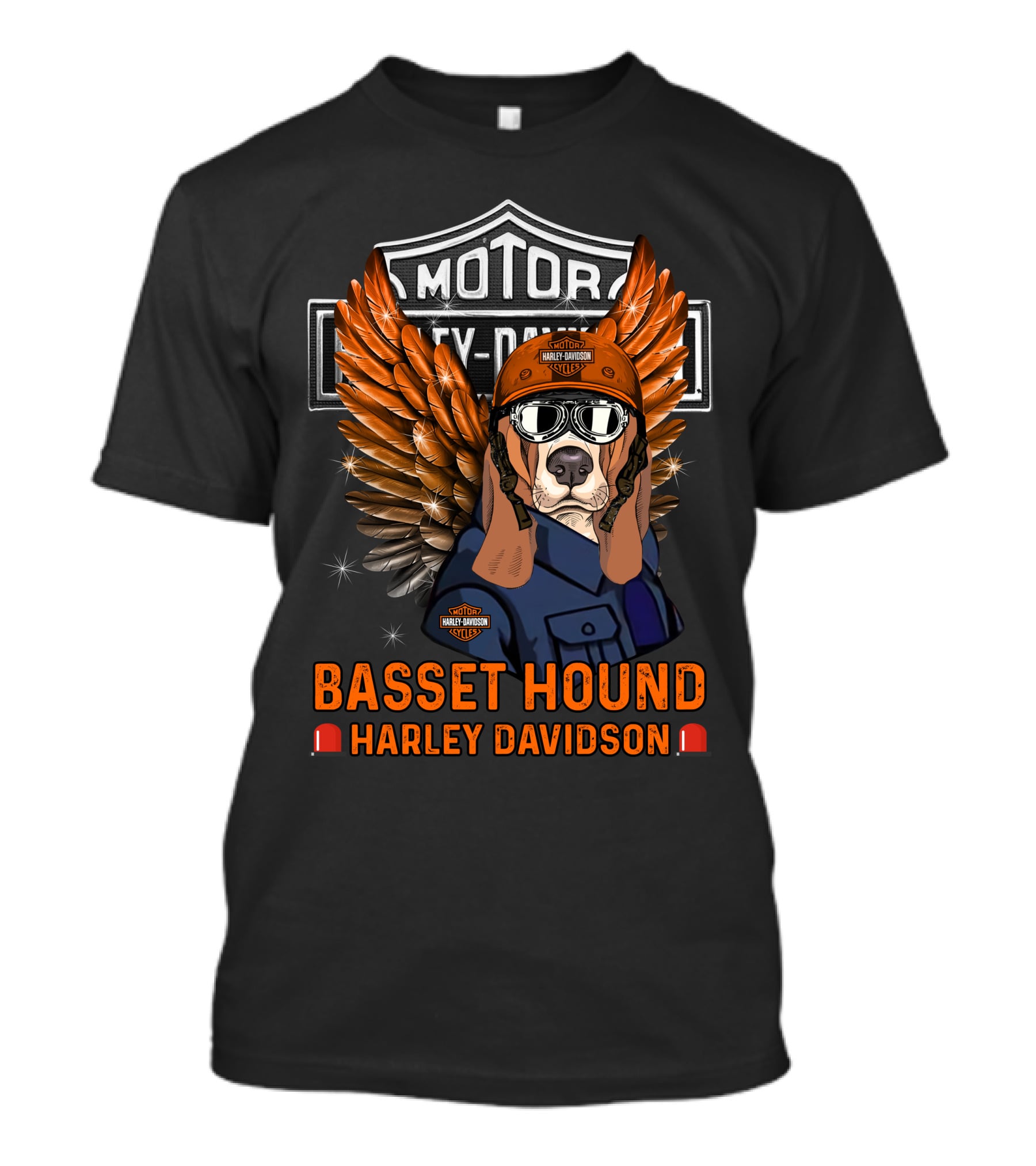 Basset Hound Harley Davidson Motorcycles Winged Helmet Riding Theme T-Shirt
