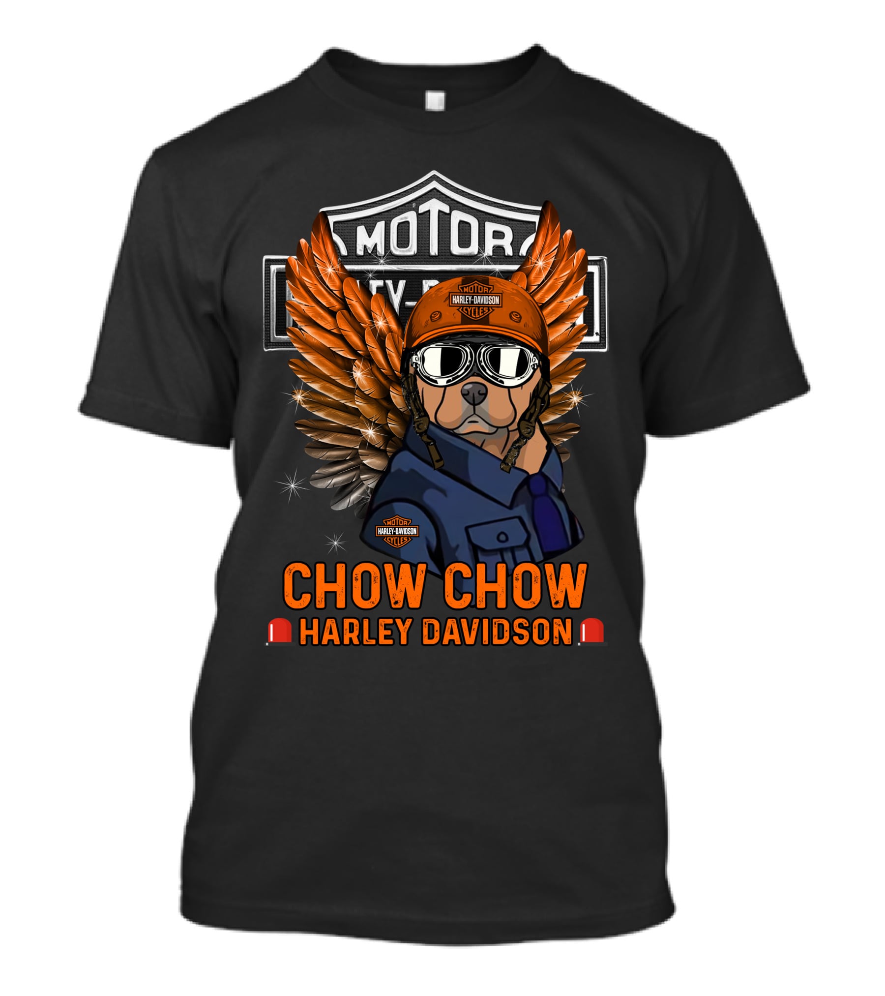 Chow Chow Harley Davidson Motor Big Legend Wings Orange Helmet T-Shirt
