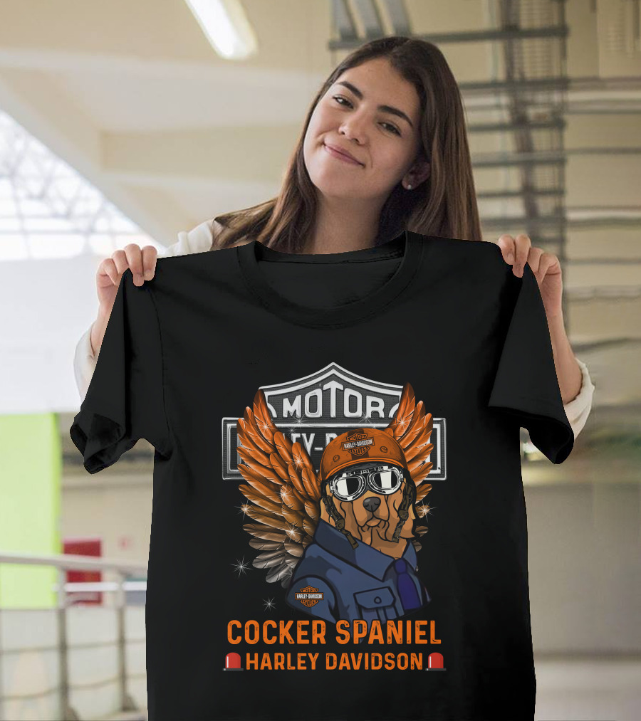 Cocker Spaniel Harley Davidson Motor Winged Dog T-Shirt