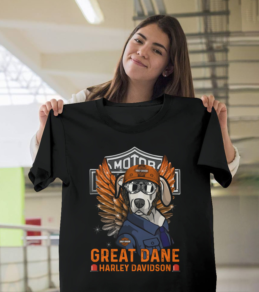 Harley Davidson Great Dane Motorcycle Wings Motor Cycles Rider T-Shirt