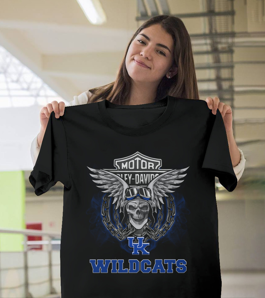 Kentucky Wildcats Harley Davidson Skull Wings Logo Ncaa Football Fans T-Shirt
